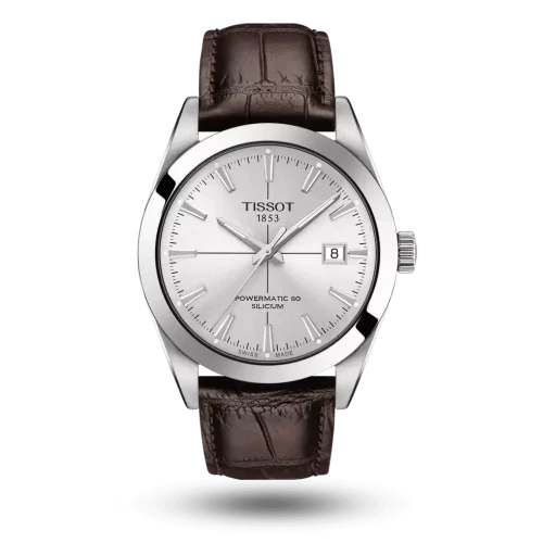 Montre Tissot Gentleman Powermatic 80 Silicium Argent sur Bracelet cuir - T127.407.16.031.01