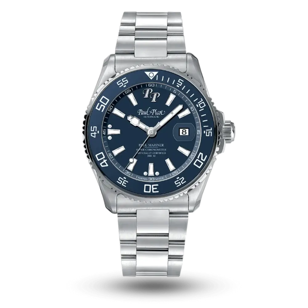 Paul Picot Paul Mariner 5 COSC Newton Bleu, Bracelet métal – 4354S.CB.211