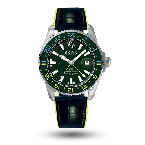 Paul Picot Paul Mariner 5 COSC GMT Vert, Bracelet cuir doublé caoutchouc – P4353SG.SG.311