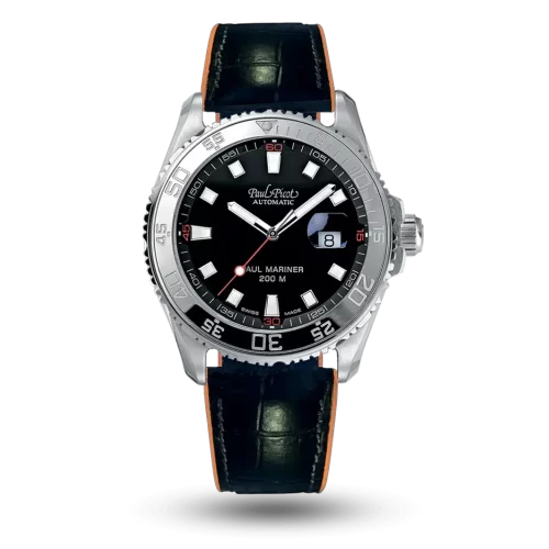 Paul Picot Paul Mariner S Tutti Frutti Noir, Bracelet cuir doublé caoutchouc – P4351S.R382