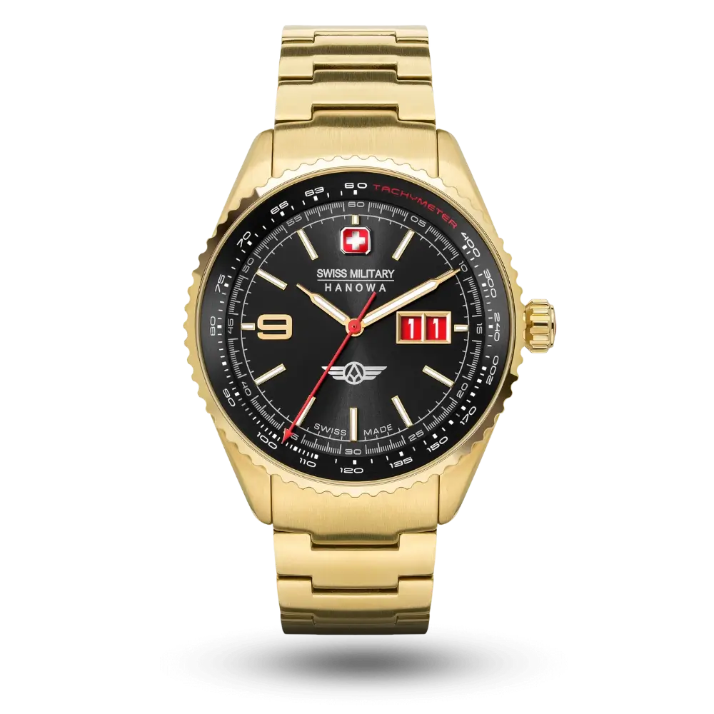 Montre Swiss Military Hanowa Afterburn Grande Date Noir, PVD or jaune – SMWGH2101010