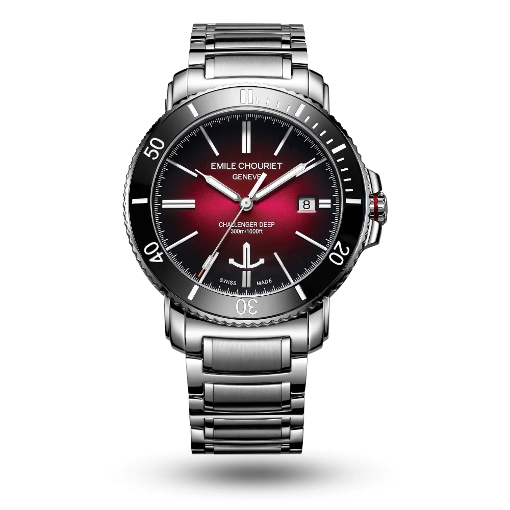 Montre Emile Chouriet Challenger Deep Index Rouge, Bracelet métal – 08.1169.G.6.AW.R8.6
