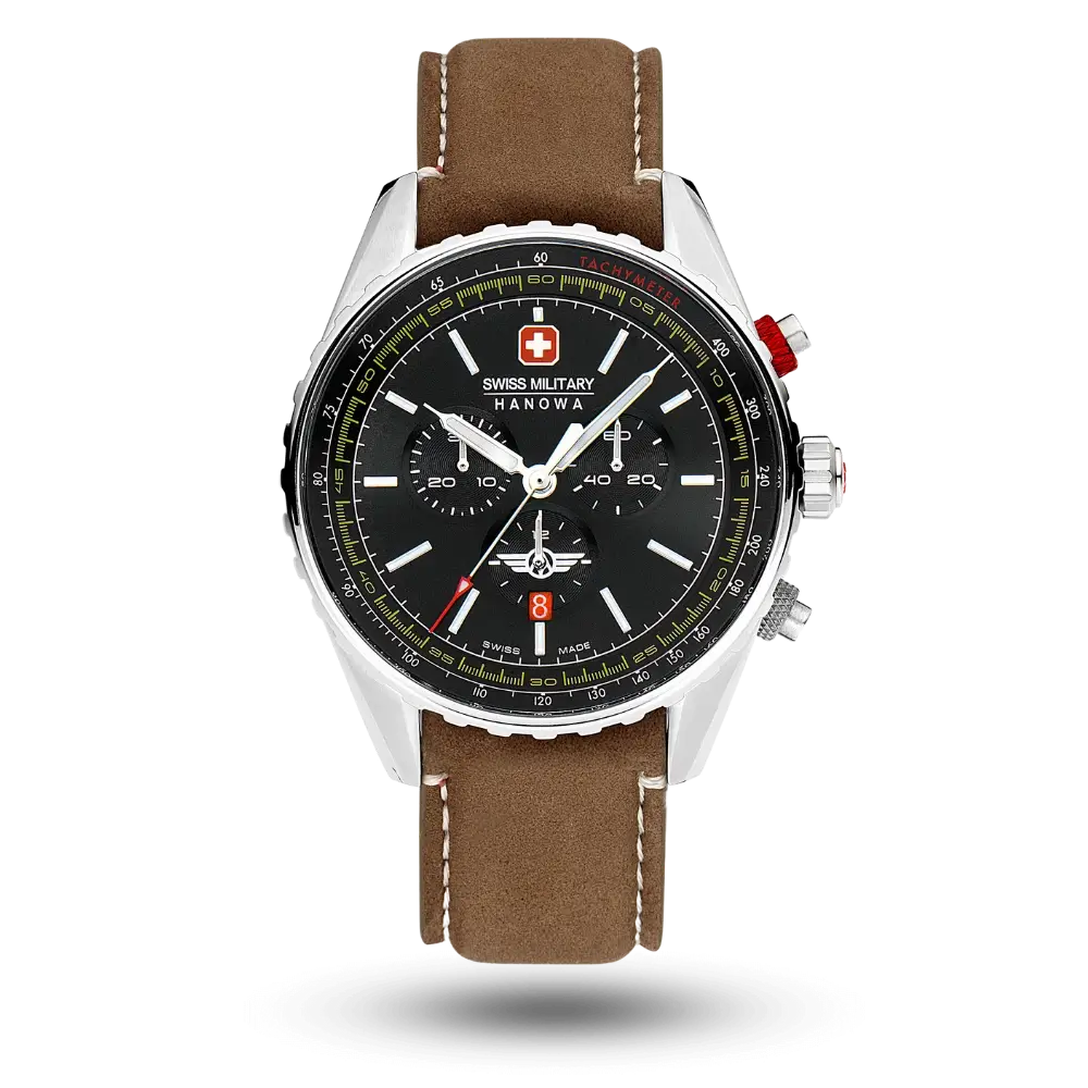 Montre Swiss Military Hanowa Afterburn Chrono Noir sur Bracelet cuir - SMWGC0000301