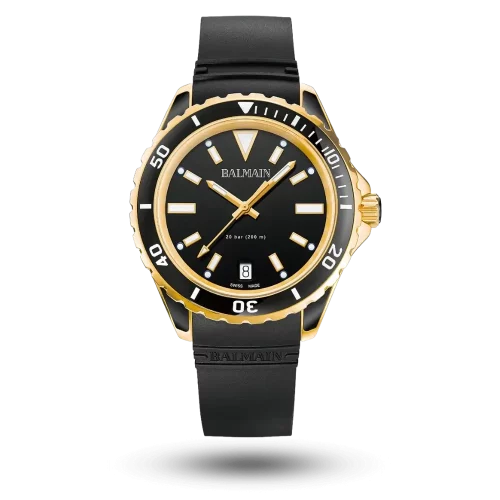 Montre Balmain Ophrys Ø38.50mm Noir, PVD or jaune sur Bracelet caoutchouc – B4330.32.65