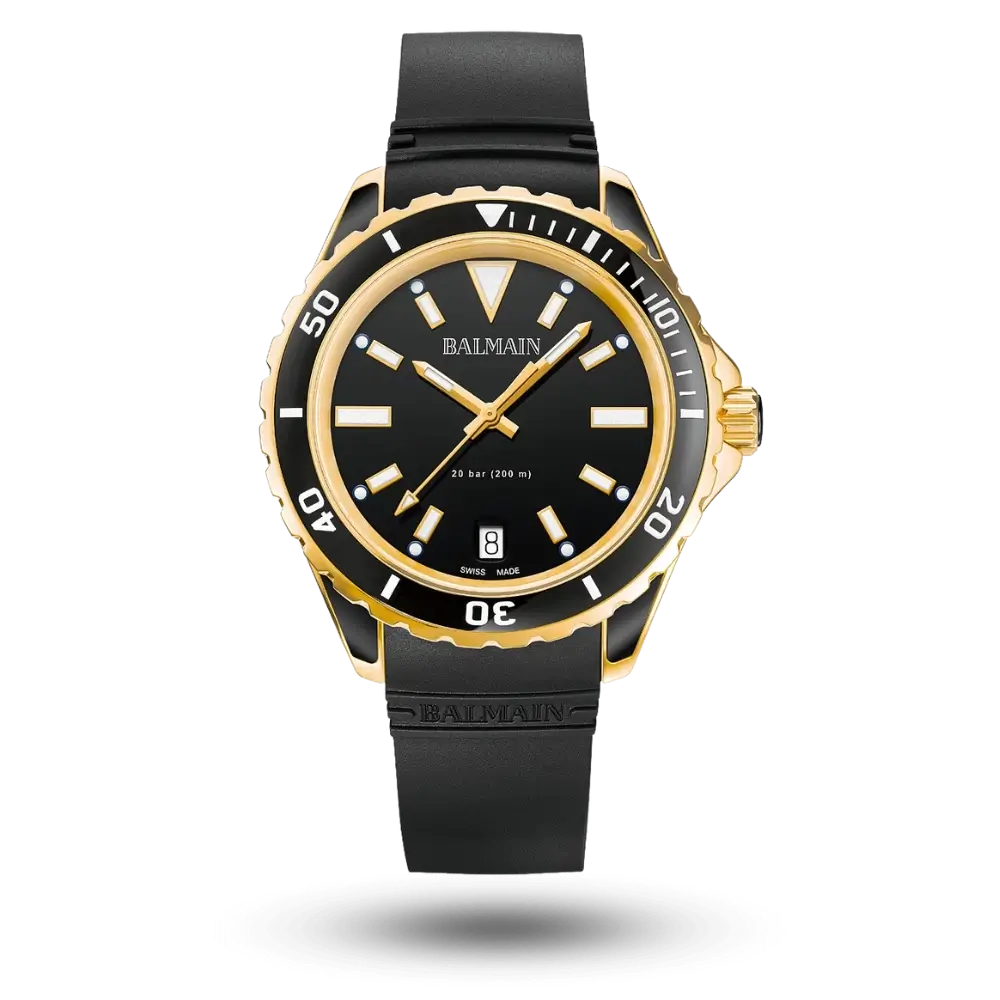 Montre Balmain Ophrys Ø38.50mm Noir, PVD or jaune sur Bracelet caoutchouc – B4330.32.65