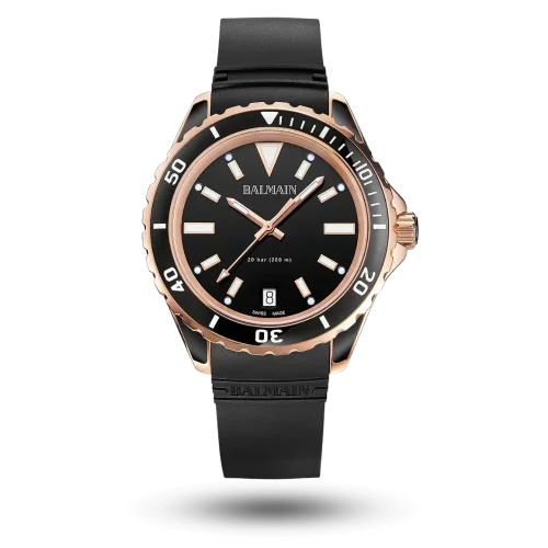 Montre Balmain Ophrys Ø38.50mm Noir, PVD or rose sur Bracelet caoutchouc – B4337.32.65