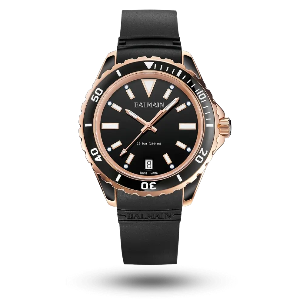 Montre Balmain Ophrys Ø38.50mm Noir, PVD or rose sur Bracelet caoutchouc – B4337.32.65