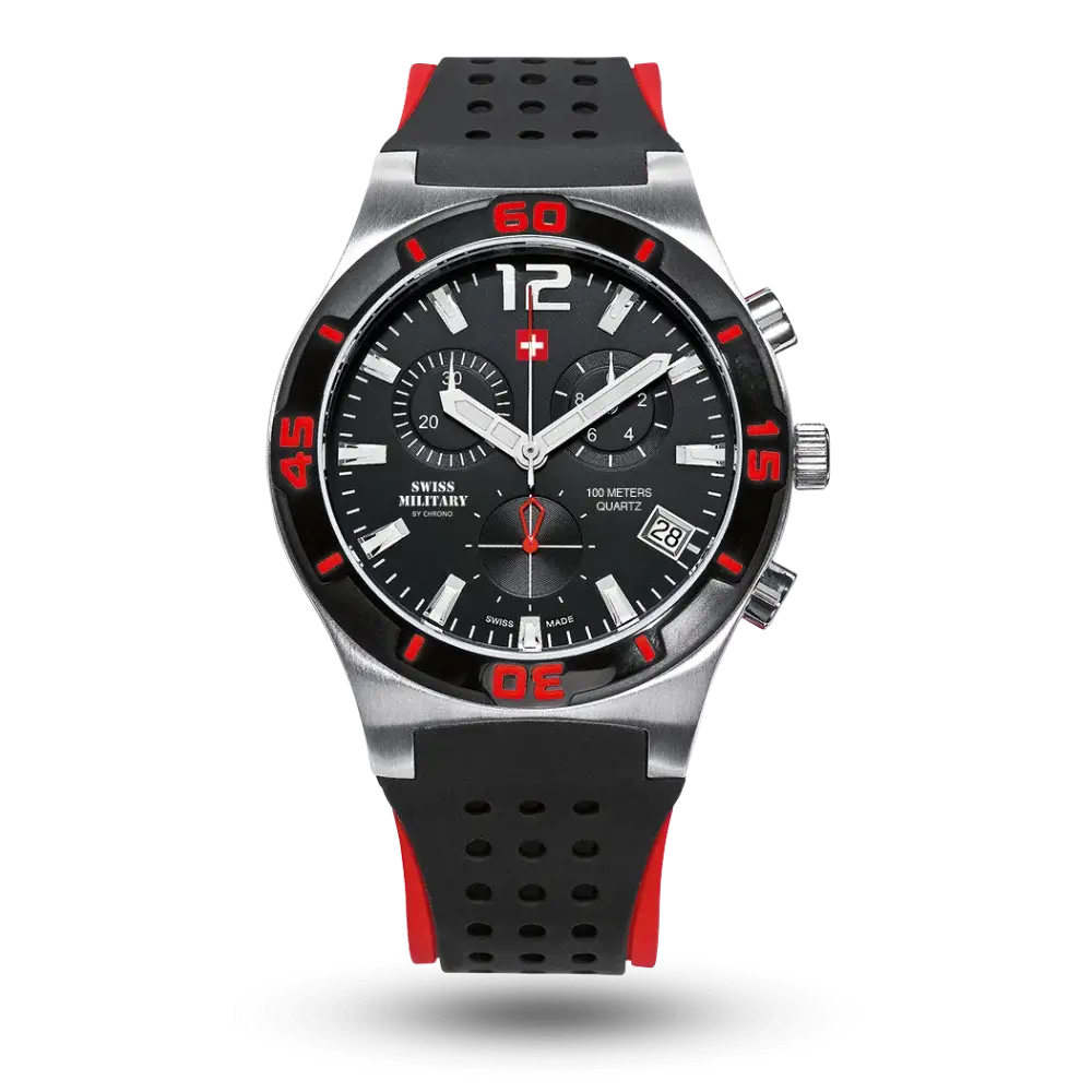 Montre Swiss Military By Chrono Chronographe Quartz Ø43mm Noir, Bracelet caoutchouc – SM34015.06
