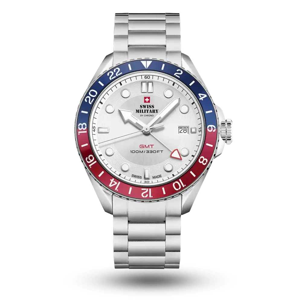 Montre Swiss Military By Chrono GMT Blanc, Bracelet métal – SM34095.02