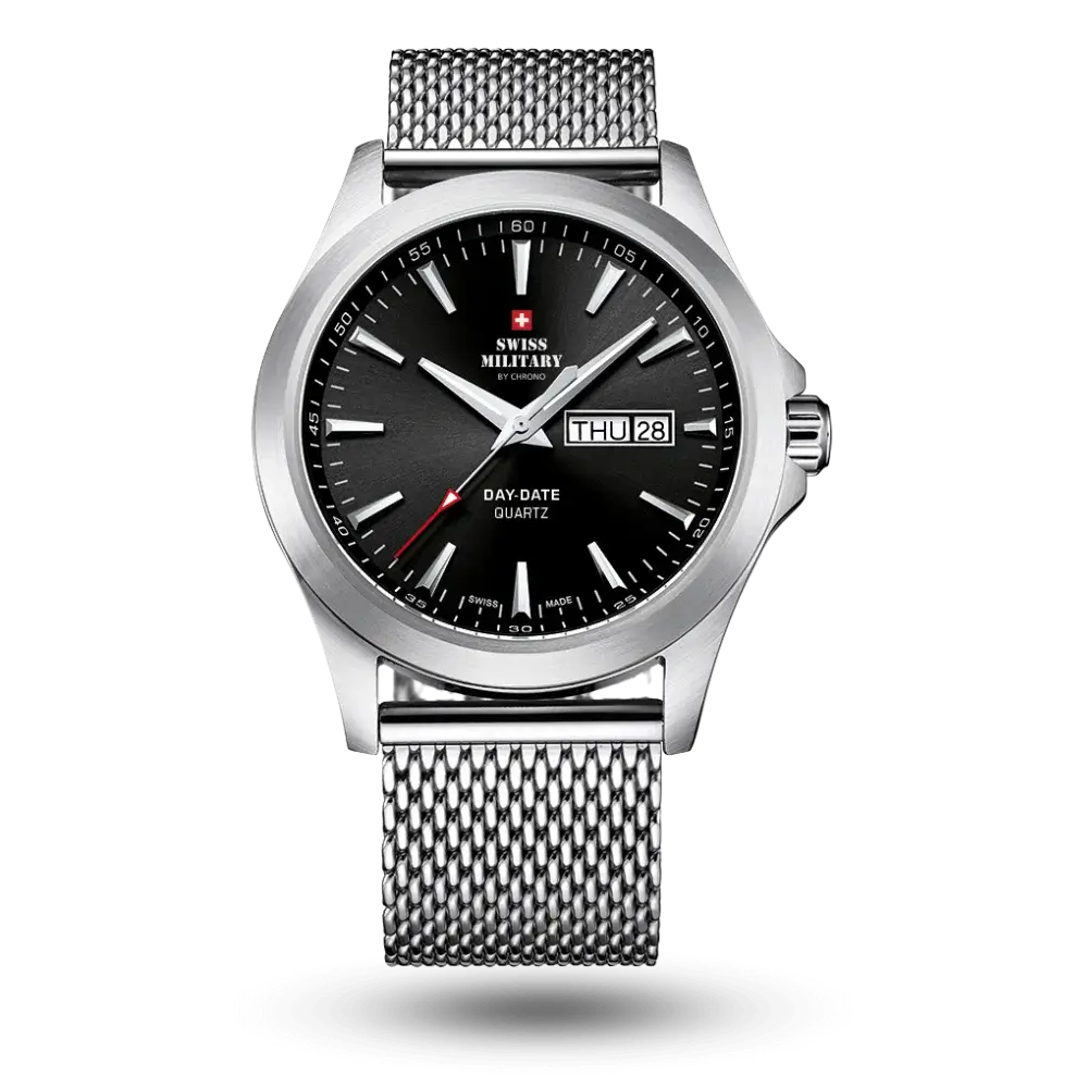 Montre Swiss Military By Chrono Quartz Day-Date Ø42mm Noir, Bracelet milanais – SM36040.01