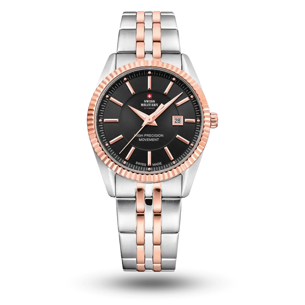 Montre Swiss Military By Chrono Montre Quartz Ø30mm Noir bicolore rose, Bracelet métal – SM34066.16