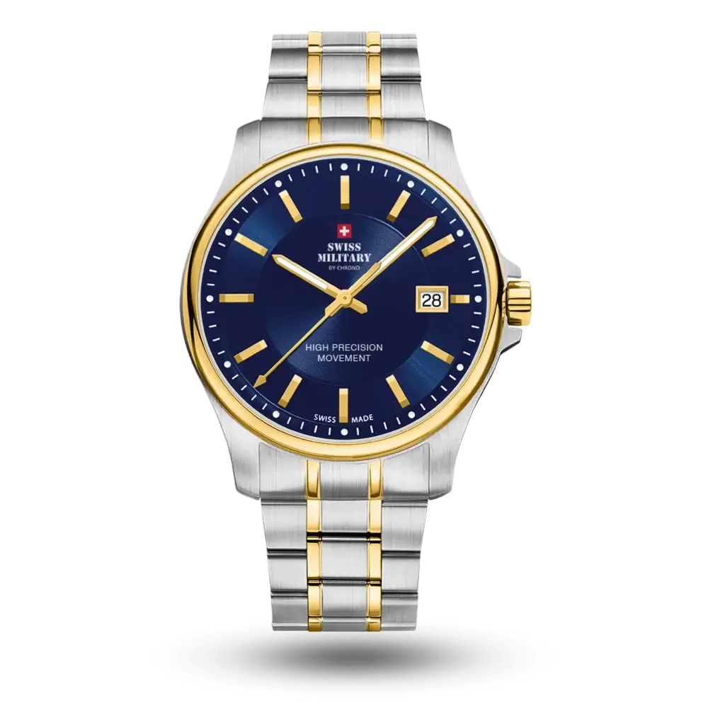 Montre Swiss Military By Chrono Montre Quartz Homme Bleu bicolore jaune, Bracelet métal – SM30200.06