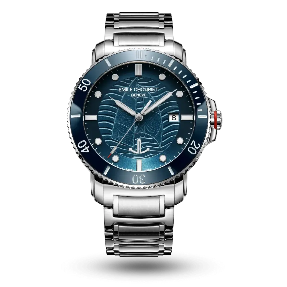 Montre Emile Chouriet Challenger Deep Bleu, Bracelet métal - 08.1169.G.6.AW.9V.6