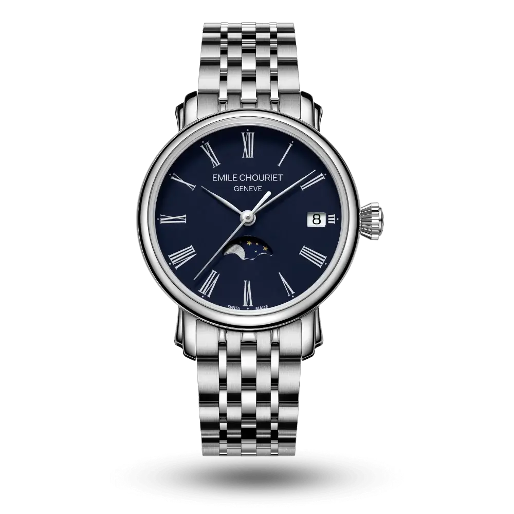 Montre Emile Chouriet Lac Léman Lady Moonphase Quartz Bleu - 52.1168.L30.6.6.95.6
