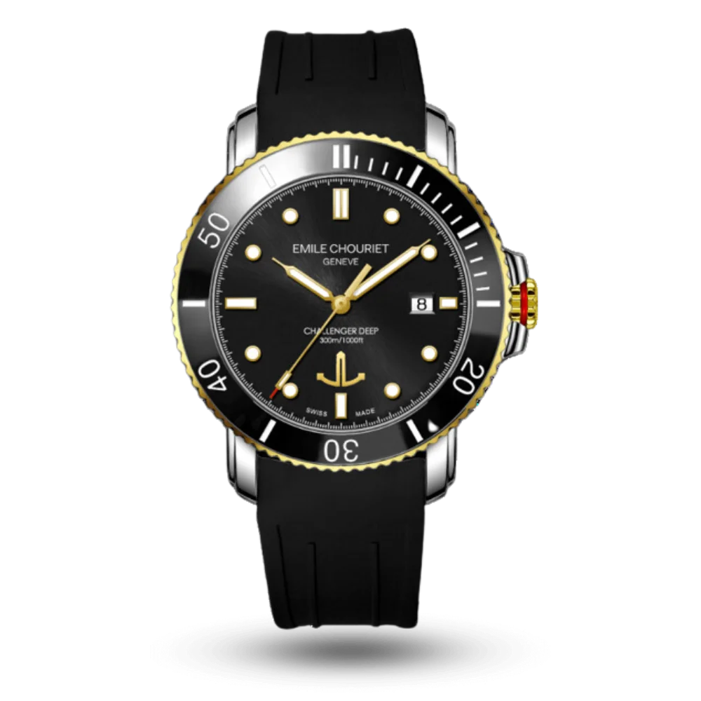 Montre Emile Chouriet Challenger Deep Noir, Bracelet caoutchouc - 08.1169.G.6.AK.53.8