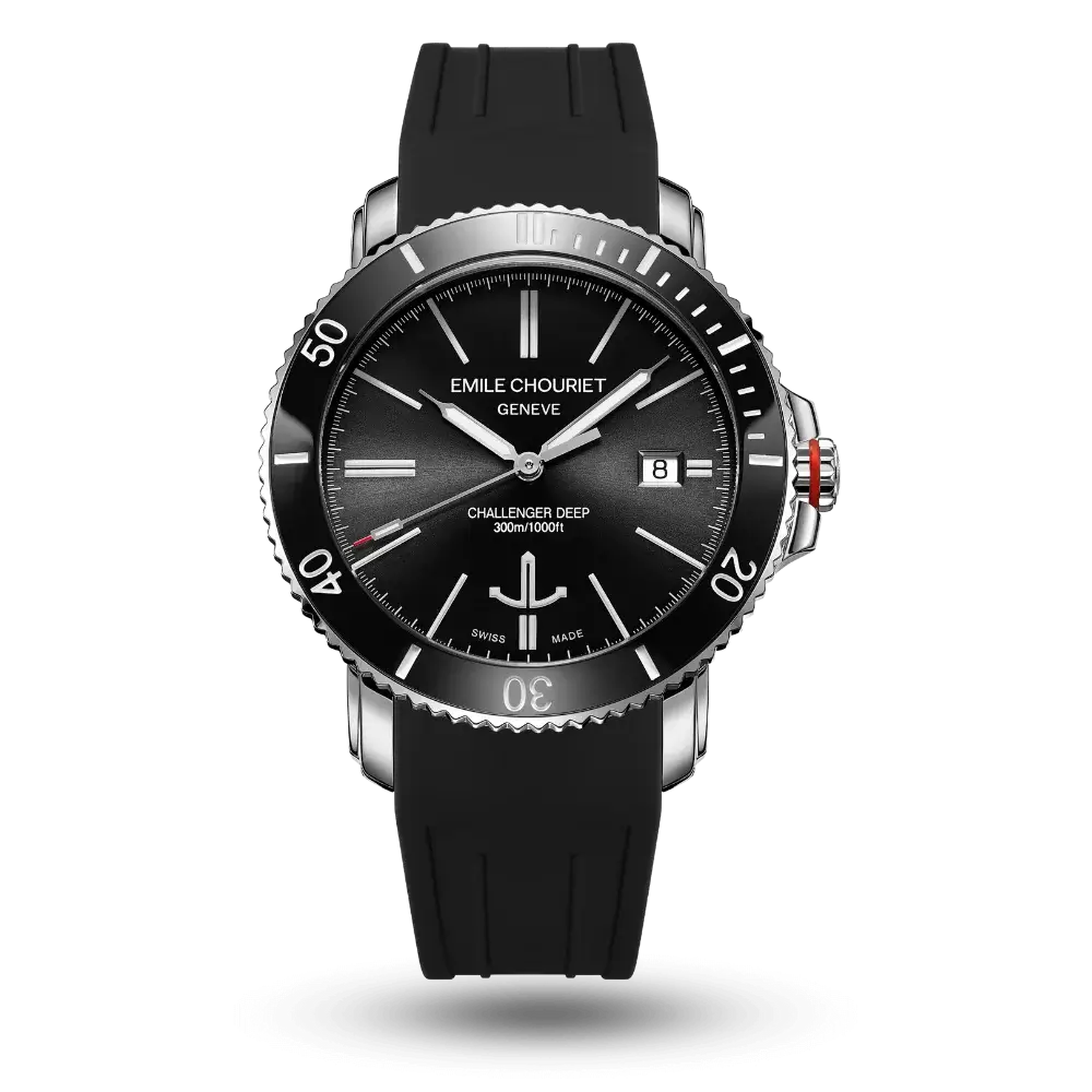 Montre Emile Chouriet Challenger Deep Index Noir, Bracelet caoutchouc - 08.1169.G.6.AW.58.8