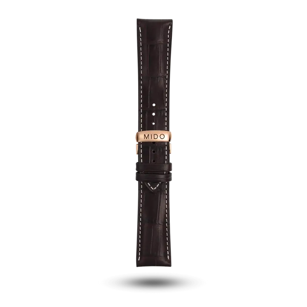 Bracelet Mido Multifort Chrono 23/20 en cuir brun foncé avec boucle papillon PVD or rose - M600011870 - Image 2