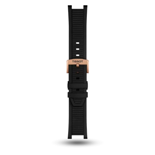 Bracelet Tissot T-Race Chrono (2023) en caoutchouc noir avec boucle ardillon PVD or rose - T603048543