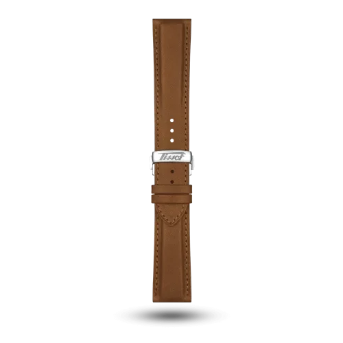 Bracelet Tissot T-Telemetre Chrono 22/20 en cuir brun cognac avec boucle papillon - T600048179