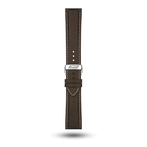 Bracelet Tissot T-Telemetre Chrono 22/20 en cuir brun foncé avec boucle papillon - T600048180