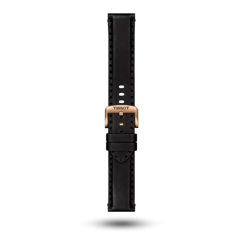 Bracelet Tissot Supersport Chrono 22/22 en cuir noir avec boucle ardillon PVD or rose - T600044986