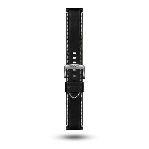 Bracelet Tissot Supersport Chrono 22/22 en cuir noir avec surpiqûres blanches avec boucle ardillon - T600044982