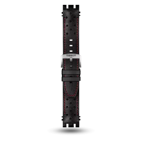 Bracelet Tissot T-Race Chrono (2020) en cuir noir avec surpiqûres rouges avec boucle ardillon - T603045025