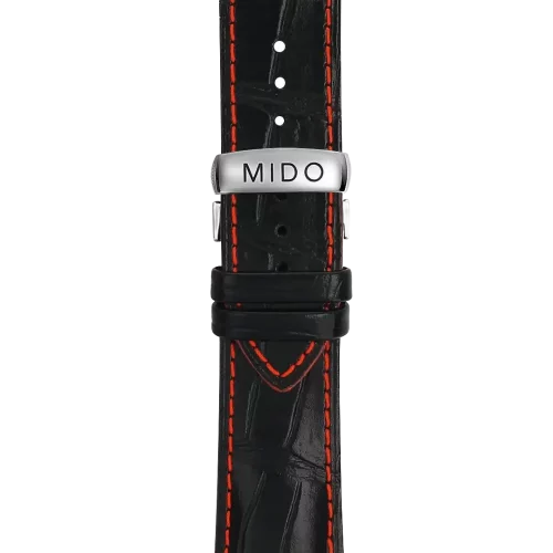 Bracelet Mido Multifort Chrono 23/20 en cuir noir avec surpiqûres rouges et boucle papillon  - M600013654