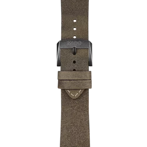 Bracelet Mido Multifort Escape 23/20 en cuir kaki avec boucle ardillon PVD gris - M600015678