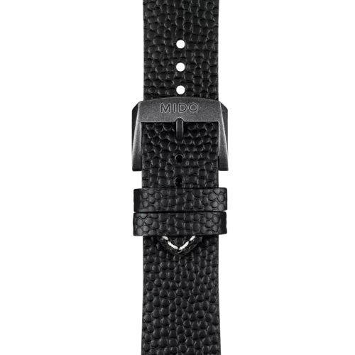 Bracelet Mido Multifort Escape 23/20 en cuir noir grainé avec boucle ardillon PVD gris - M600015911
