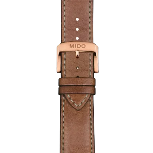 Bracelet Mido Ocean Star 200 22/20 en cuir brun avec boucle ardillon PVD or rose - M600016606
