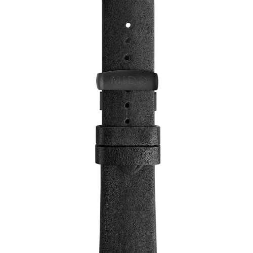 Bracelet Mido Commander Big Date 22/20 en cuir noir avec boucle papillon PVD noir - M600016818