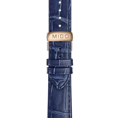 Bracelet Mido Baroncelli Tradition 20/18 en cuir bleu avec boucle papillon PVD or jaune - M600017233
