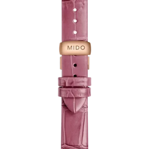 Bracelet Mido Rainflower 15/14 en cuir rose avec boucle papillon PVD or rose - M600018799