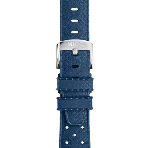 Bracelet Mido Ocean Star Tribute 21/18 en silicone bleu - M603018640