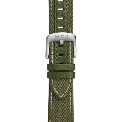 Bracelet Mido Ocean Star Tribute 21/18 en textile et cuir vert avec surpiqûres blanches - M604017778