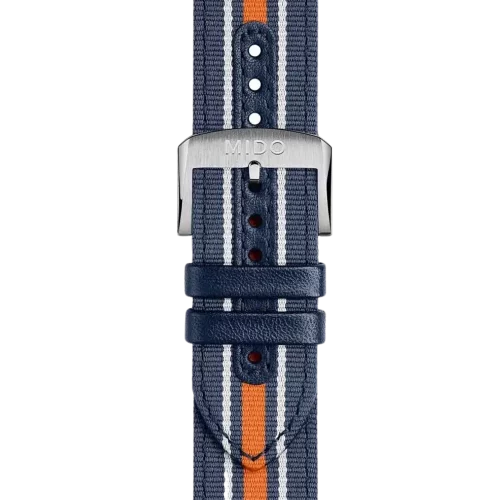 Bracelet Mido Ocean Star 22/22 en textile et cuir bleu orange - M604018266