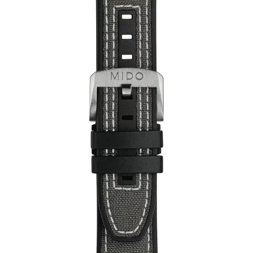 Bracelet Mido Multifort M 22/20 en textile et silicone gris avec surpiqûres blanches - M604018440