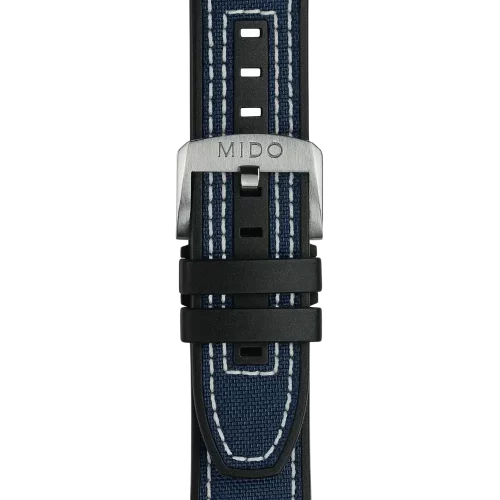 Bracelet Mido Multifort M 22/20 en textile et silicone bleu avec surpiqûres blanches - M604018442
