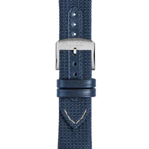 Bracelet Mido Commander Big Date 22/20 en textile et cuir bleu avec boucle ardillon - M604018582