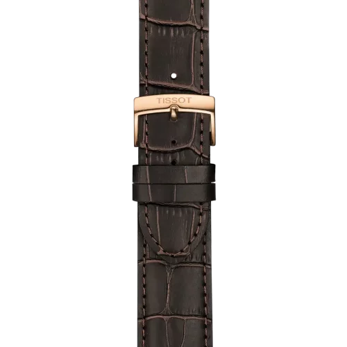 Bracelet Tissot Everytime Swissmatic (2017) 21/20 en cuir brun foncé avec boucle ardillon PVD or rose - T600041276