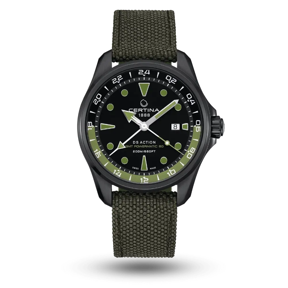 Montre Certina DS Action GMT Powermatic 80 Noir/Vert - C032.429.38.051.00