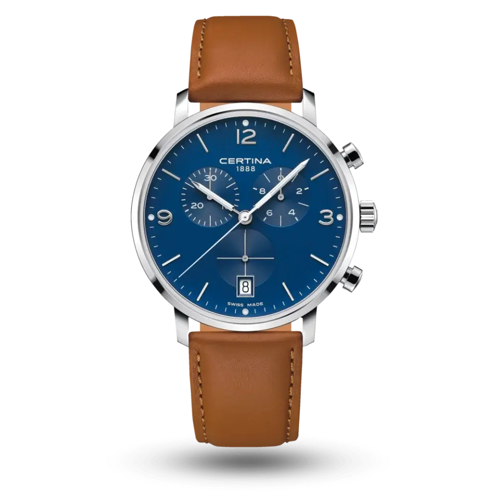 Montre Certina DS Caimano Chrono Bleu sur Bracelet cuir - C035.417.16.047.00