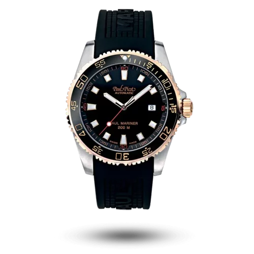 Paul Picot Paul Mariner III Noir, Bicolore Or jaune 18k sur Bracelet caoutchouc – P4352.SRG.CN.3624.CM001
