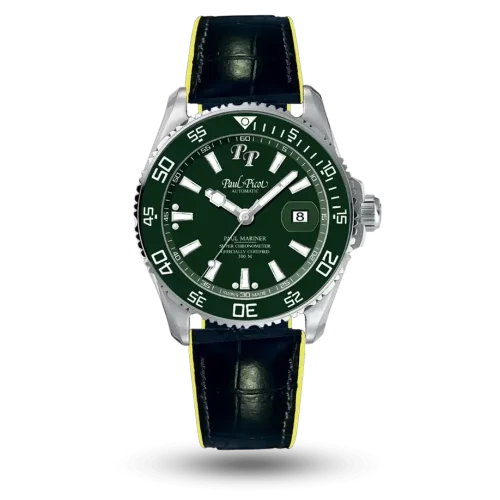 Paul Picot Paul Mariner 5 COSC Newton Vert, Bracelet cuir doublé caoutchouc – 4354S.CV.611-R380