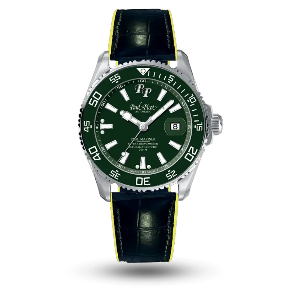 Paul Picot Paul Mariner 5 COSC Newton Vert, Bracelet cuir doublé caoutchouc – 4354S.CV.611-R380