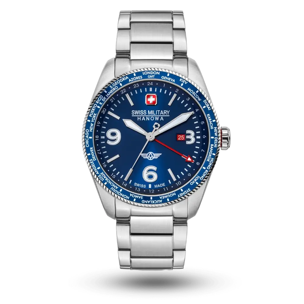 Montre Swiss Military Hanowa City Hawk GMT Bleu sur Bracelet métal - SMWGH2100905