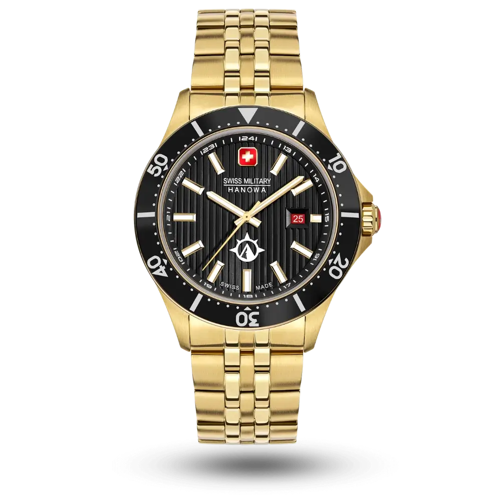 Montre Swiss Military Hanowa Flagship X Noir, PVD or jaune  sur Bracelet métal – SMWGH2100610