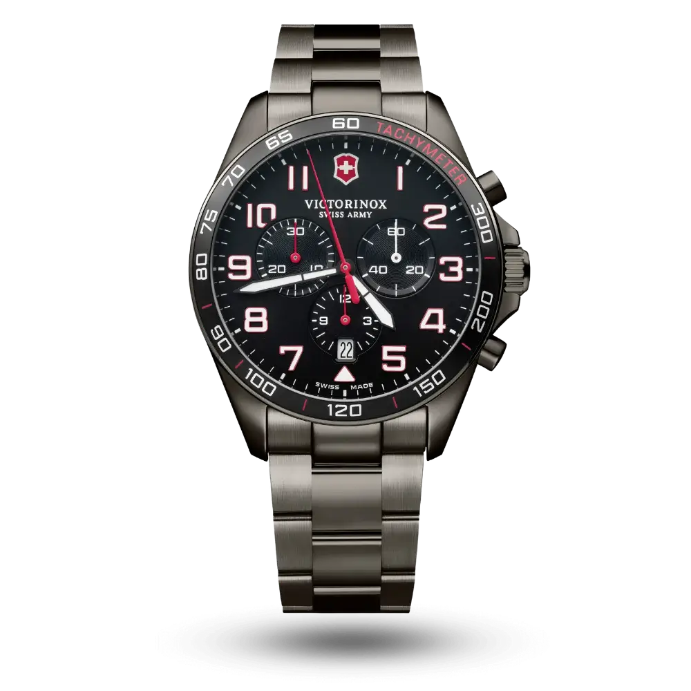 Montre Victorinox FieldForce Sport Chrono Noir, PVD noir sur bracelet métal – 241890