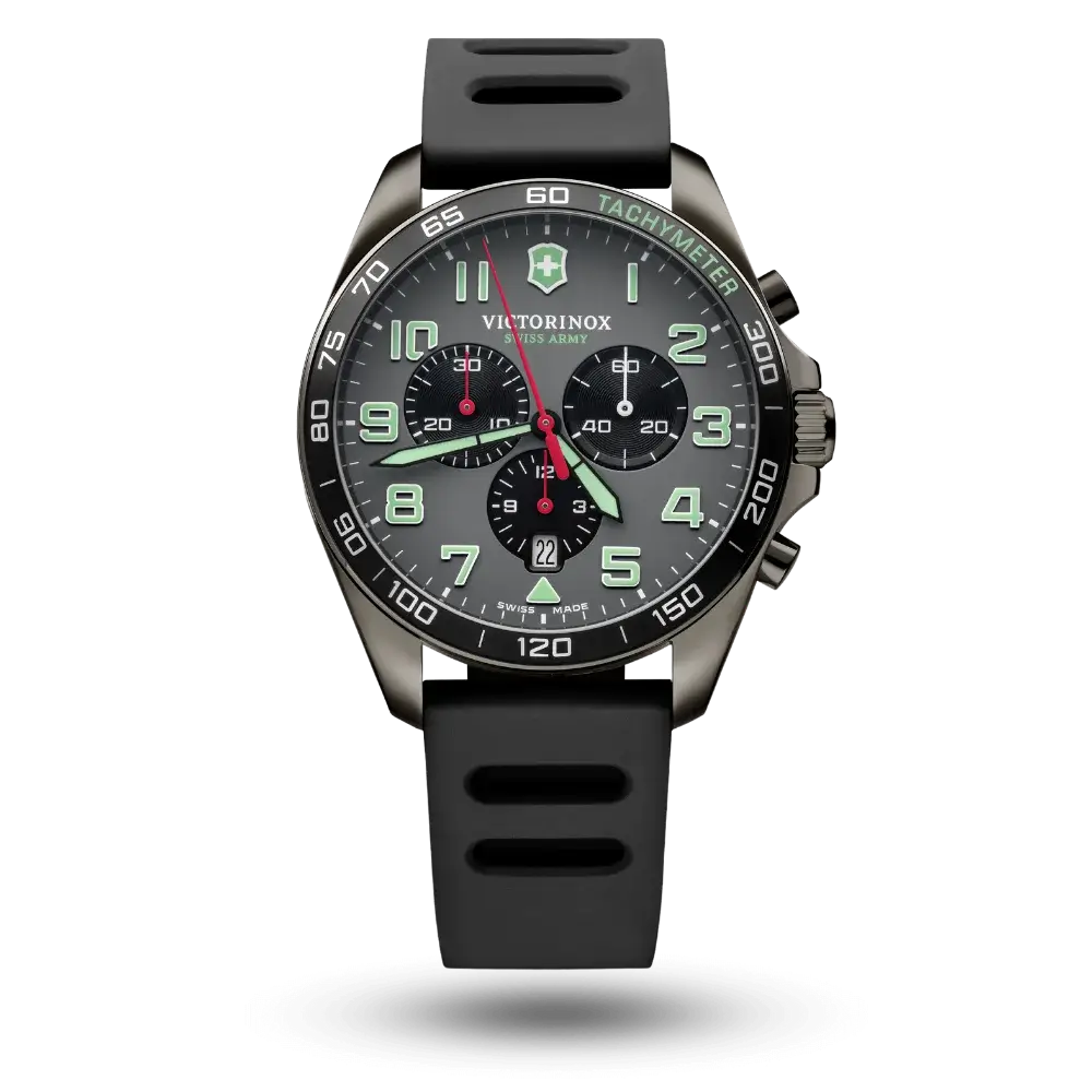 Montre Victorinox FieldForce Sport Chrono Gris, PVD noir sur bracelet caoutchouc – 241891